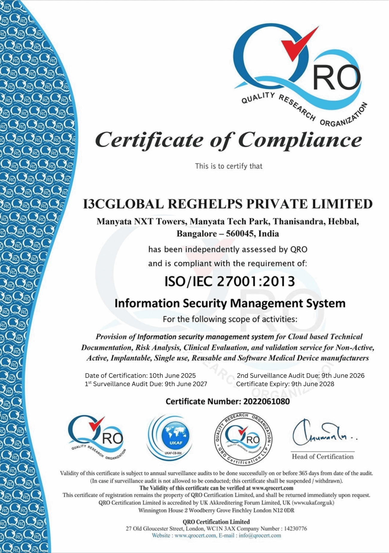 IEC 27001 Certificate IEC 27001 Certificate